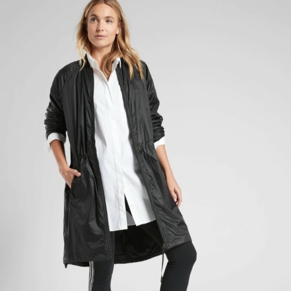 Athleta Summit Black Insulated Longline Parka Rain Jacket Size Small NWOT